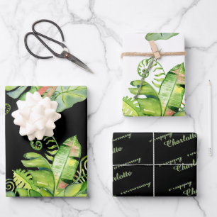 Tropisch palmen groen gecoördineerd cadeau inpakpapier vel