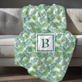 Tropisch palmenbladeren patroon met monogram fleece deken
