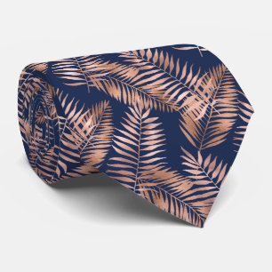 Tropisch Palmenbladeren Patroon Roze Goud Navyblau Stropdas