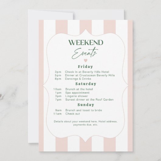 Tropisch palmenstrand Bachelorette-weekendprogramm Kaart (Achterkant)