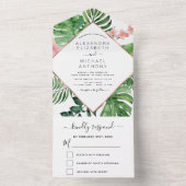 Tropisch palmgeometrisch Roos Gold Wedding All In One Uitnodiging (Binnen)