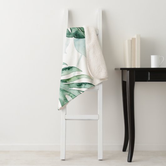 Tropisch palmgespleten lef sherpa deken (In situ)