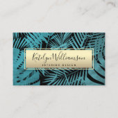 Tropisch palmgoud blauwgroen elegante scripttypogr visitekaartje (Voorkant)