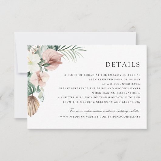 Tropisch palmgroen Blozend Bruiloft Detail Kaart (Voorkant)