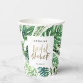 Tropisch palmgroen en goudscript vrijgezellenfeest papieren bekers (Voorkant)