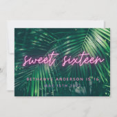 Tropisch palmgroen neonschrift, zoete 16 verjaarda save the date (Voorkant)