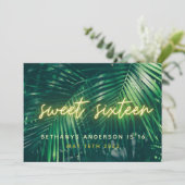 Tropisch palmgroen neonschrift, zoete 16 verjaarda save the date (Staand voorkant)
