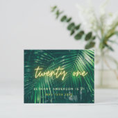 Tropisch palmgroen neonscript 21e verjaardag briefkaart (Staand voorkant)