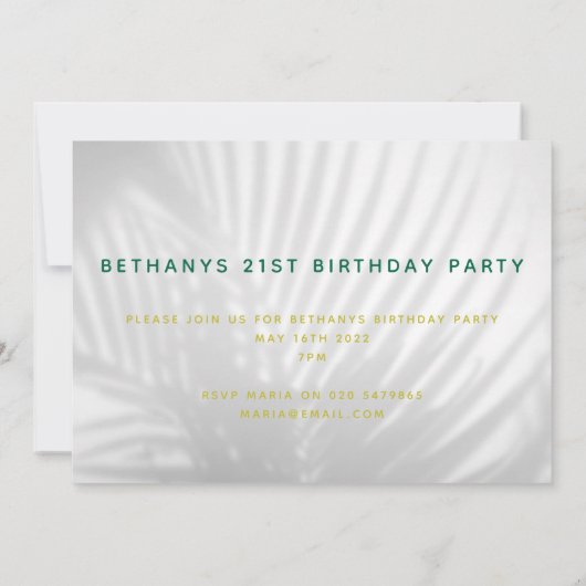 Tropisch palmgroen neonscript 21st verjaardagsdeel save the date (Achterkant)