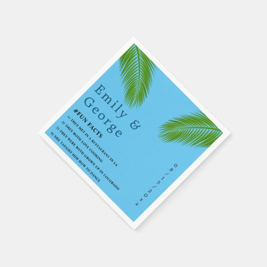 Tropisch palmlef blauw kuststrand bruiloft marine servet (Hoek)