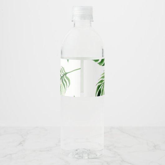 Tropisch palmlef op geboortedag waterflesetiket waterfles etiket (Achterkant)
