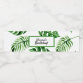 Tropisch palmlef op geboortedag waterflesetiket waterfles etiket (Enkel label)