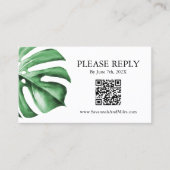 Tropisch palmmonstera Leaf Wedding QR Code Kaart Visitekaartje (Voorkant)