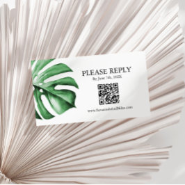 Tropisch palmmonstera Leaf Wedding QR Code Kaart Visitekaartje