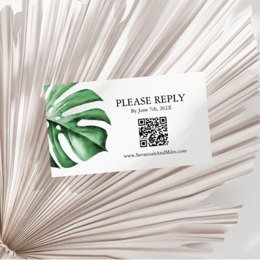 Tropisch palmmonstera Leaf Wedding QR Code Kaart Visitekaartje