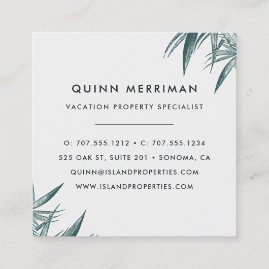 Tropisch palmrond vierkante visitekaartje (Achterkant)