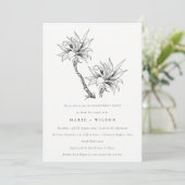 Tropisch Palms Black White Sketch Verloving Kaart (Staand voorkant)