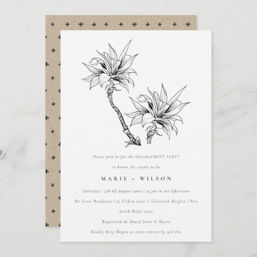 Tropisch Palms Black White Sketch Verloving Kaart (Voorkant / Achterkant)