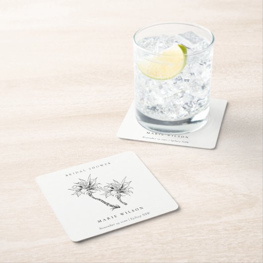 Tropisch Palms Black White Sketch Vrijgezellenfees Kartonnen Onderzetters (Insitu)