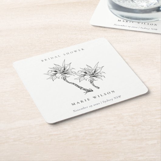 Tropisch Palms Black White Sketch Vrijgezellenfees Kartonnen Onderzetters (Schuin)