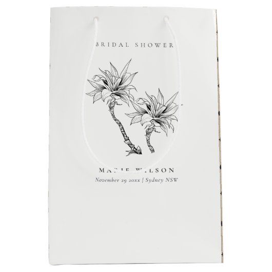 Tropisch Palms Black White Sketch Vrijgezellenfees Medium Cadeauzakje (Voorkant)