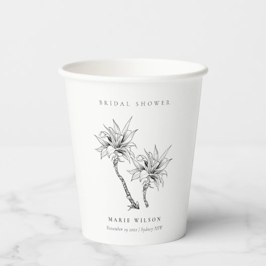 Tropisch Palms Black White Sketch Vrijgezellenfees Papieren Bekers (Achterkant)