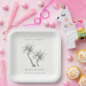 Tropisch Palms Black White Sketch Vrijgezellenfees Papieren Bordje (Feest)