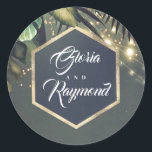 Tropisch palms Golden Beach Weddenschap Ronde Sticker<br><div class="desc">trouwzegels bestemming</div>