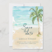 Tropisch palmstrand Waterverf bruiloft Save The Date (Voorkant)