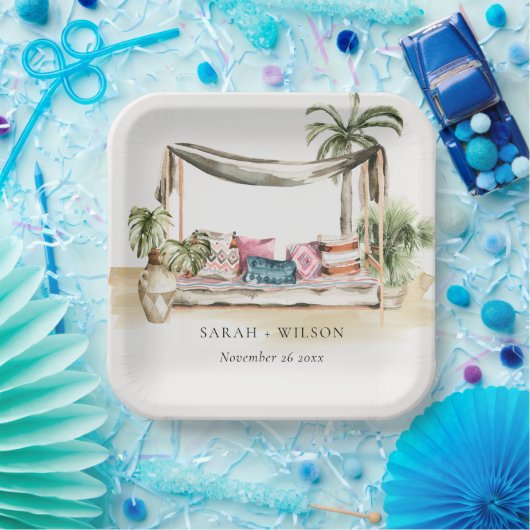 Tropisch palmstrand Waterverf Cabana Wedding Papieren Bordje (Feest)