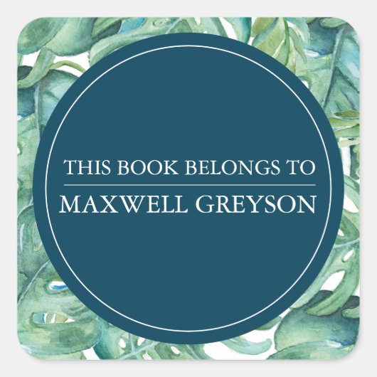 Tropisch palmverlof terug naar schoolboekje vierkante sticker (Voorkant)