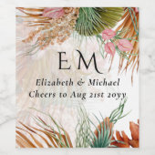 Tropisch Pampagras Terracotta Bruiloft Wijn Etiket (Enkel label)