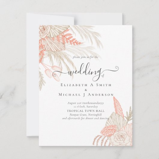 Tropisch Pampas Gras Terracotta Bruiloft (Voorkant)