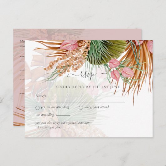 Tropisch Pampas Gras Terracotta Bruiloft Briefkaart (Voorkant / Achterkant)