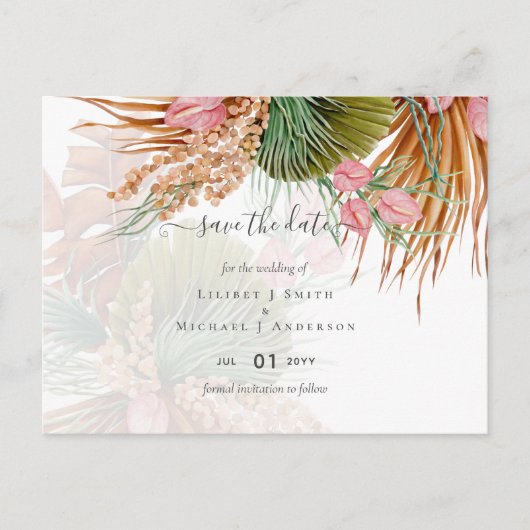 Tropisch Pampas Gras Terracotta Bruiloft Briefkaart (Voorkant)