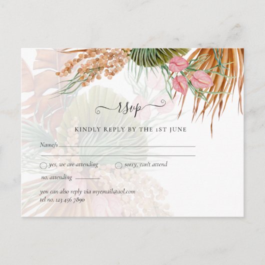 Tropisch Pampas Gras Terracotta Bruiloft Briefkaart (Voorkant)