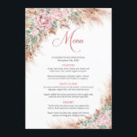 Tropisch pampasgras en blos en groen menu<br><div class="desc">Tropisch pampasgras en blos en groen gebladerte Eucalyptus dinermenu Dit trendy populaire ontwerp is perfect voor alle boho of tropische stijl evenementen. Het ontwerp is voorzien van waterverf handbeschilderde pampasgras riet gemengd gedroogde palmbladeren gemengd blush roze rozen en gemengde stoffige roze rozen gemengde woestijnrozen en aangeraakt eucalyptusgroen en gecombineerd modern...</div>