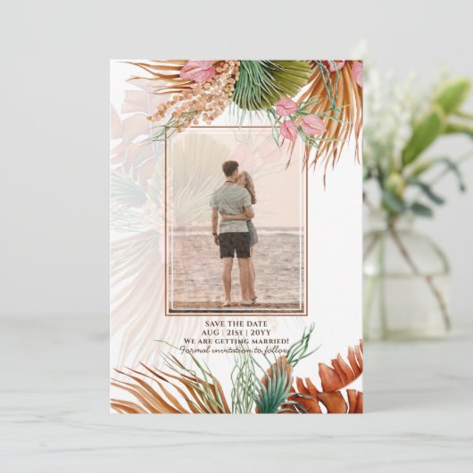 Tropisch Pampasgras FOTO Terracotta Save The Date (Staand voorkant)