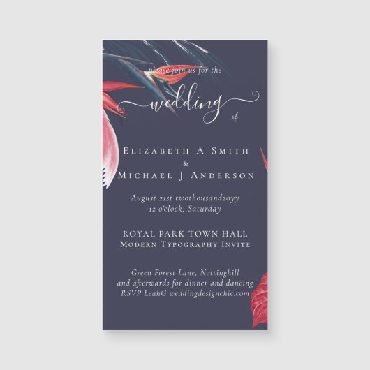 Tropisch Pampasgras Navy Bes Bruiloft (Voorkant)