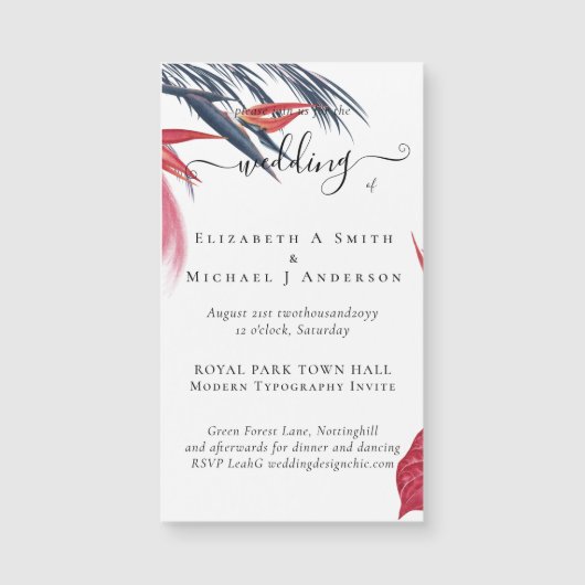 Tropisch Pampasgras Navy Bes Bruiloft (Voorkant)