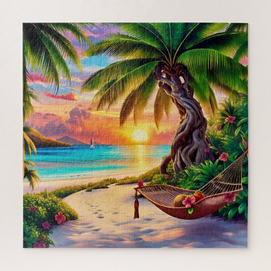Tropisch paradijs bij zonsondergang legpuzzel (Verticaal)