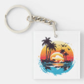 Tropisch paradijs bij zonsondergang sleutelhanger (voorkant)