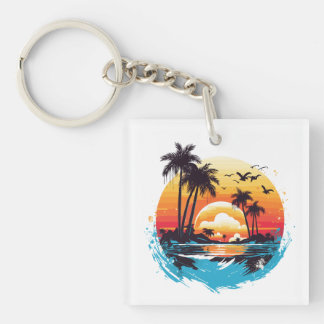 Tropisch paradijs bij zonsondergang sleutelhanger