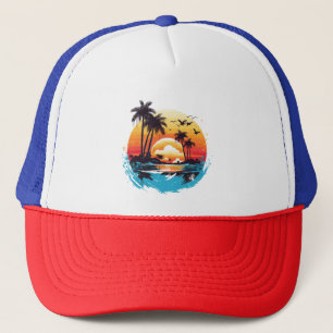 Tropisch paradijs bij zonsondergang trucker pet