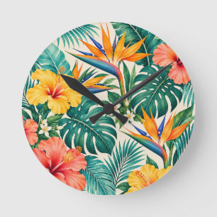 Tropisch Paradijs Botanisch Bloemmotief Ronde Klok