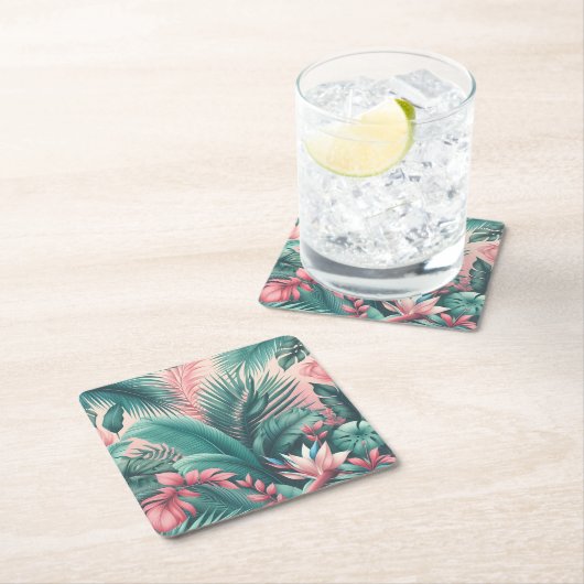 Tropisch Paradijs Botanisch Patroon Kartonnen Onderzetters (Insitu)