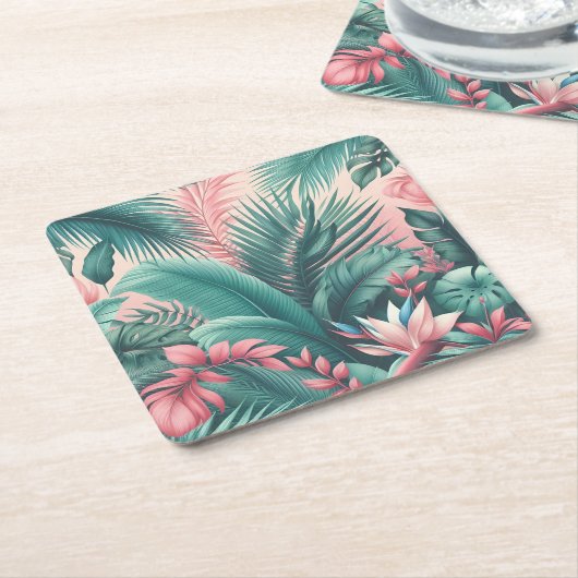 Tropisch Paradijs Botanisch Patroon Kartonnen Onderzetters (Schuin)