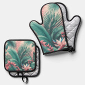 Tropisch Paradijs Botanisch Patroon Ovenwant & Pannenlap Set (Voorkant / Achterkant)