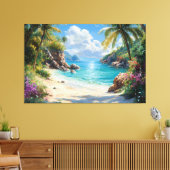 Tropisch paradijs: een afgelegen strandvlucht canvas afdruk (Insitu (Woonkamer))