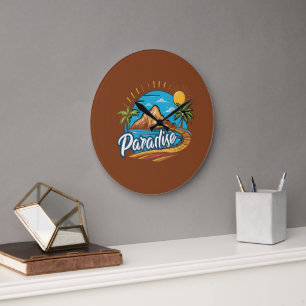 Tropisch paradijs eiland logo kunst grote klok